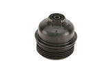 Mahle oil filter cap for VW Audi Porsche, black plastic with hex top and ribbed base