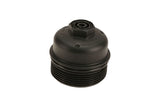 Black VW Audi Porsche oil filter cap with hex top and threaded base for European car maintenance