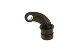 Black plastic L-shaped auto hose connector for VW Audi Porsche, featuring metal insert and molded markings.