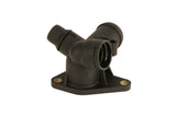 Black plastic Y-shaped automotive hose connector for VW Audi Porsche, with mounting flange and brass inserts