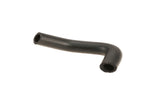 Black rubber curved automotive coolant hose on a white background