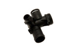 Black plastic T-shaped coolant flange connector for Volkswagen Audi vehicles