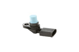 Automotive engine sensor with light blue protective cap and electrical connector.