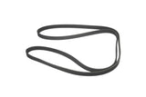 Black rubber serpentine engine belt for European vehicle maintenance.