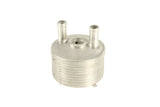 Metal automotive coolant expansion tank for VW Audi Porsche, featuring dual ports and ribbed design