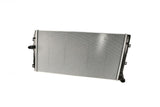 Silver aluminum engine radiator for European vehicles on a white background