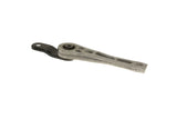 Silver metal automotive control arm component for German vehicle suspension.