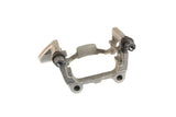 Silver metal brake caliper bracket for German auto vehicle braking system.