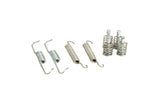 Set of four silver metal coil springs for European automotive suspension repair.