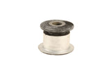 Automotive suspension control arm bushing with metal housing and rubber core.