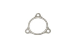 Silver metal gasket with three mounting holes on a white background