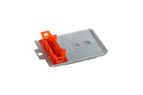 VEMO automotive sensor with orange electrical connector on white background