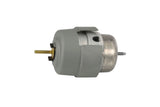 Grey automotive electric motor component with metal shaft and housing