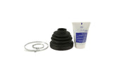 CV joint boot kit with rubber bellows, metal clamps, and lubricating grease.