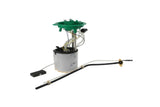 Automotive fuel pump assembly with green flange and connecting hoses for German vehicles.