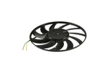 Black plastic engine cooling fan blade with electrical wiring