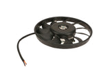 Black automotive cooling fan for Volkswagen Audi Porsche, with wiring, on white background