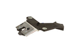 Black and silver automotive door latch mechanism component for German vehicles.