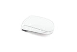 Replacement side view mirror glass with safety warning text