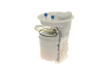 White plastic fuel pump assembly with electrical connectors and fuel lines.
