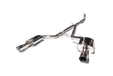 Shiny stainless steel dual exhaust system for European cars, featuring polished tips and mandrel-bent pipes.