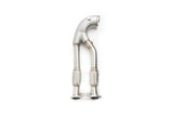 Stainless steel dual exhaust manifold for VW Audi Porsche, featuring flex connectors and polished finish