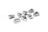 Set of silver metal engine timing chain guides for German auto parts.