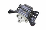 Black metal engine mount bracket with rubber insulator for German auto repair.