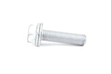 Silver metal hex head bolt with washer for German auto parts repair.