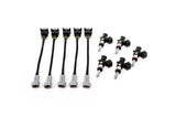Set of five ignition coil replacement parts and five electrical wiring harness connectors.