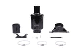 Black performance air intake system kit with mounting hardware and clamps.