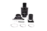 Black aftermarket cold air intake kit with mounting hardware and hose clamps.
