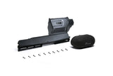 Black automotive air intake system component with foam filter and mounting screws.