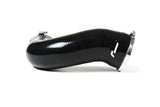 Black silicone turbo intake hose with metal clamps for German auto performance parts.