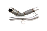 Stainless steel performance exhaust system with flexible braided coupling.