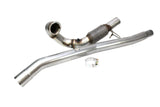 Stainless steel performance exhaust downpipe and mid-pipe assembly with flexible coupling.