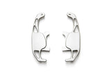 Two silver metal brake pads wear indicators for European cars on a white background