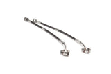 Two stainless steel braided brake hoses for European vehicles.