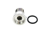 Silver metal hex socket drain plug with black rubber O-ring seal.